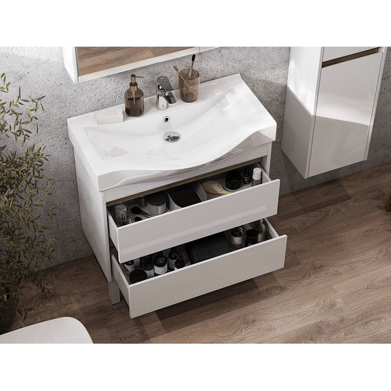 Тумба подвесная с раковиной Акватон Нортон 80 см 1A2489K0NT010, белый/дуб эндгрейн - фото 11