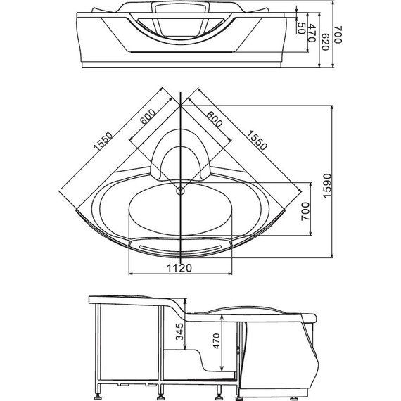 Ванна гидромассажная Gemy G9025 II B 155x155 см - фото 4