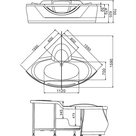 Ванна гидромассажная Gemy G9025 II K 155x155 см - фото 5
