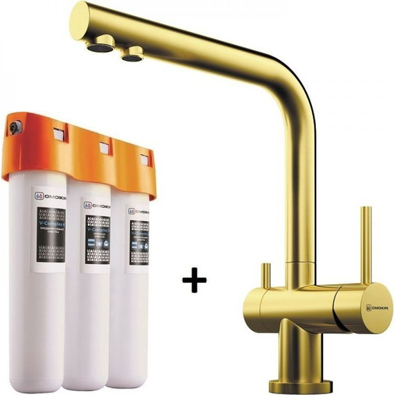 Смеситель для кухни Omoikiri Nagano + фильтр Pure Drop Lite, светлое золото - фото 