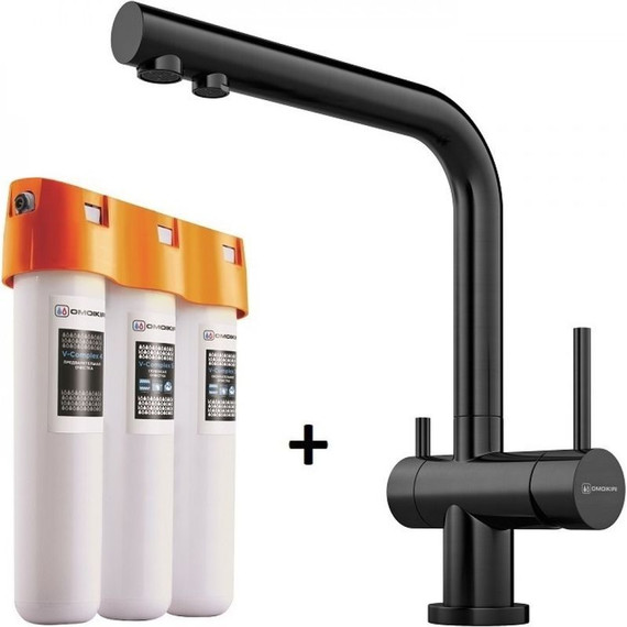 Смеситель для кухни Omoikiri Nagano + фильтр Pure Drop Lite, вороненая сталь - фото 