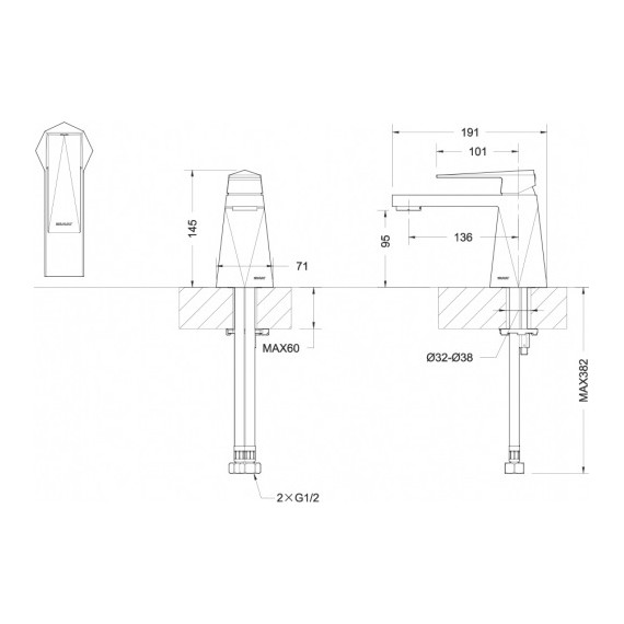 Смеситель для раковины BRAVAT ICEBERG F176110C - фото 2