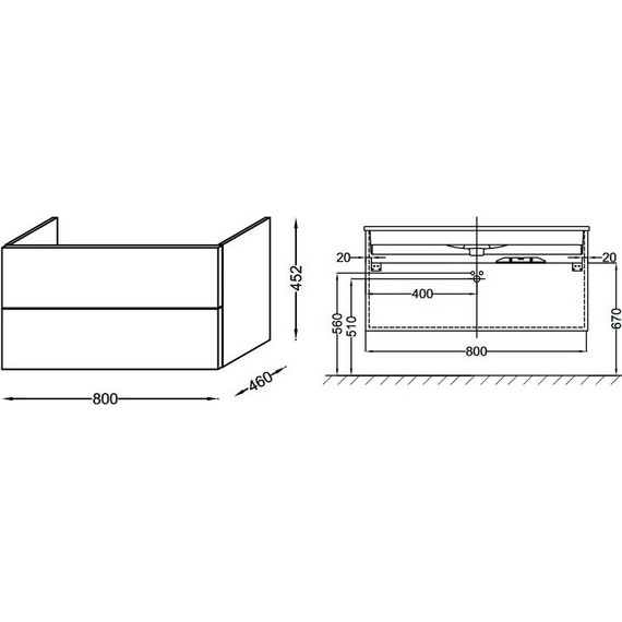 Тумба подвесная с раковиной Jacob Delafon Vox 80 см EB2078-R1-N18 (изогнутые ручки), белый - фото 4