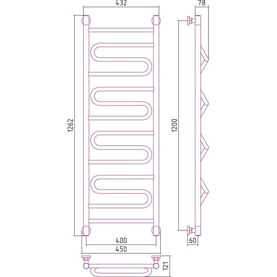 Полотенцесушитель водяной Сунержа Элегия+ П14 1200х400 мм 00-0205-1240 - фото 6