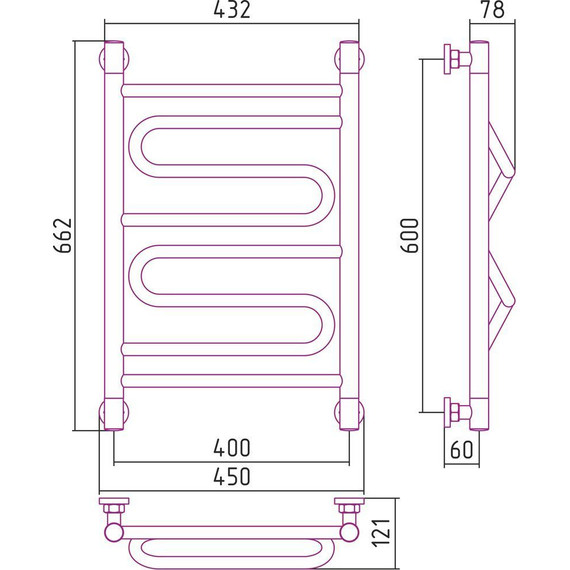 Полотенцесушитель водяной Сунержа Элегия+ П8 600х400 мм 00-0205-6040 - фото 6
