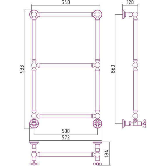 Полотенцесушитель водяной Сунержа Ренессанс 1304 П3 850х500 мм 00-0280-8650 - фото 7