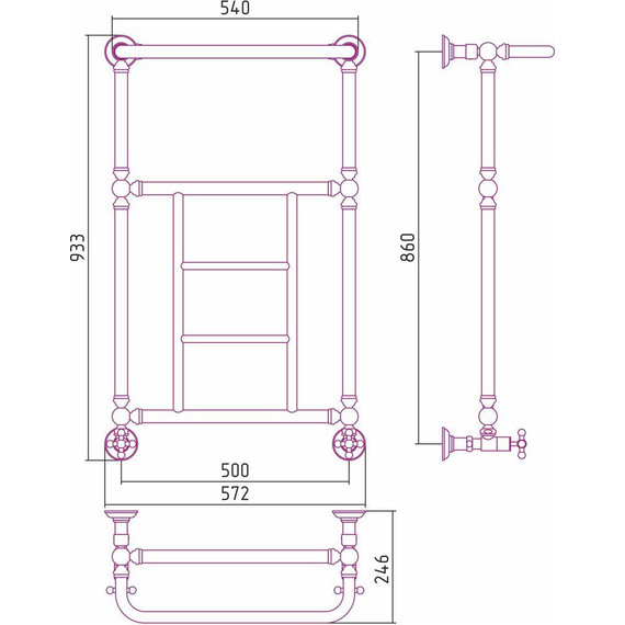 Полотенцесушитель водяной Сунержа Ренессанс 1452 с полкой П5 850х500 мм 00-0282-8650 - фото 7