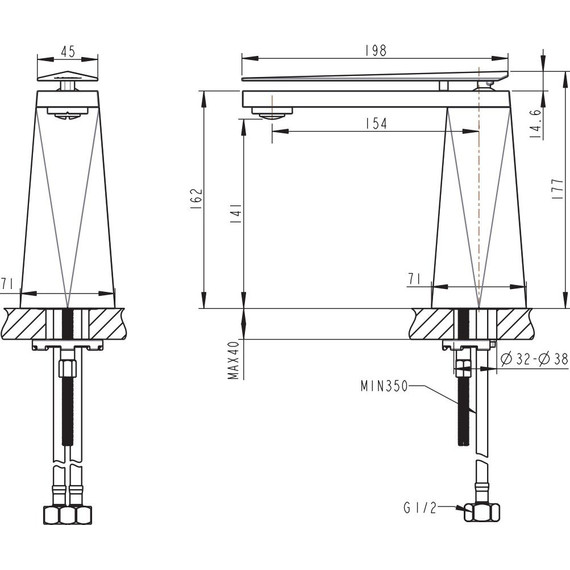 Смеситель для раковины Bravat Diamond L F118102G-2-ENG, золото, Цвет производителя: золото - фото 5