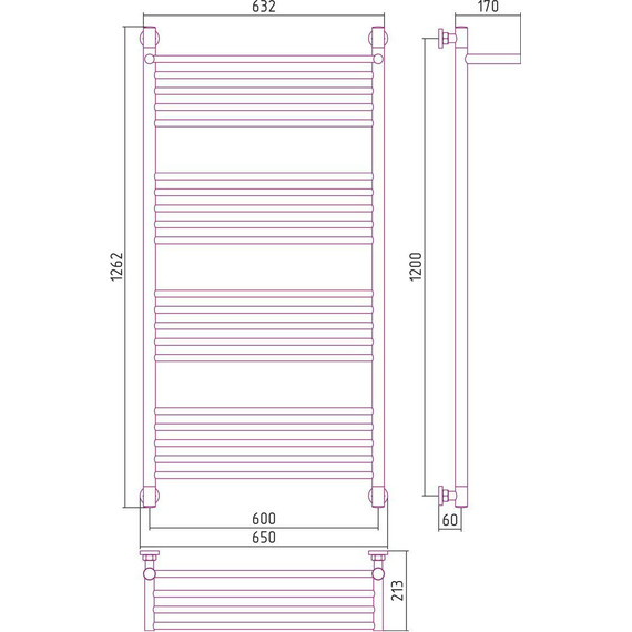 Полотенцесушитель водяной Сунержа Богема с полкой+ П20 1200х600 мм 31-0223-1260, чёрный матовый - фото 6