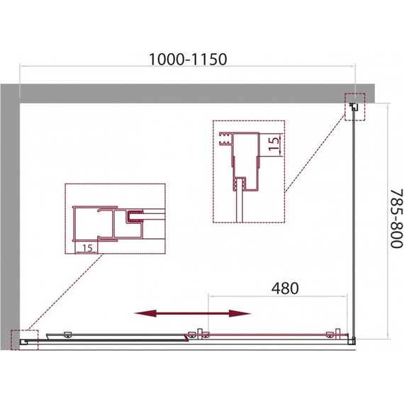 Душевое ограждение BelBagno 100-115х80 см UNIQUE-AH-1-100/115-80-C-Cr, хром/прозрачное, Цвет стекла: прозрачное, Размер - мм: 1100х800 - фото 8