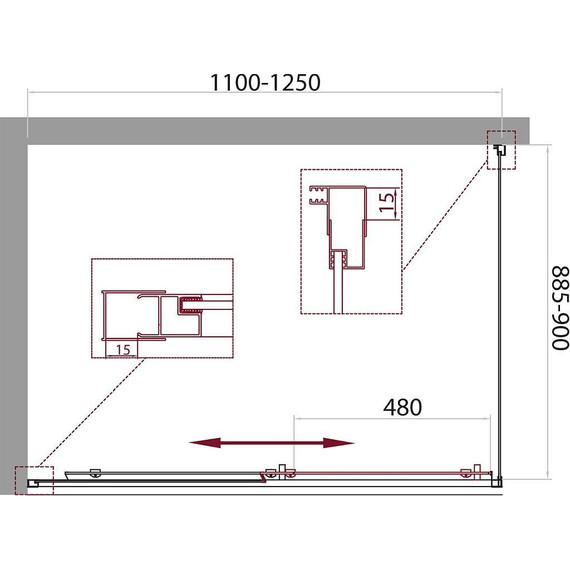 Душевое ограждение BelBagno 110-125х90 см UNIQUE-AH-1-110/125-90-C-Cr, хром/прозрачное, Цвет стекла: прозрачное, Размер - мм: 1200х900 - фото 8