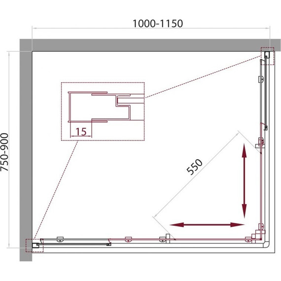 Душевое ограждение BelBagno 100-115х75-90 см UNIQUE-AH-2-100/115-75/90-P-Cr, хром/текстурное, Цвет стекла: матовое, Размер - мм: 1100х800 - фото 10