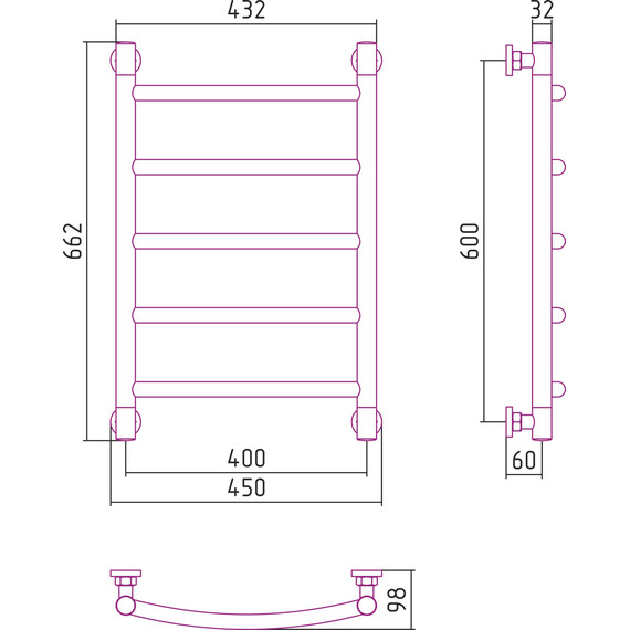Полотенцесушитель водяной Сунержа Галант+ П5 600х400 мм 032-0200-6040, золото матовое - фото 6