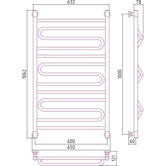 Полотенцесушитель водяной Сунержа Элегия+ П13 1000х600 мм 022-0205-1060, шампань матовый - фото 6