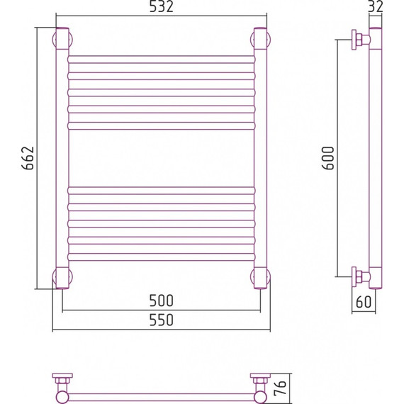 Полотенцесушитель водяной Сунержа Богема+ П10 600x500 мм (прямая перемычка) 020-0220-6050, шампань - фото 6