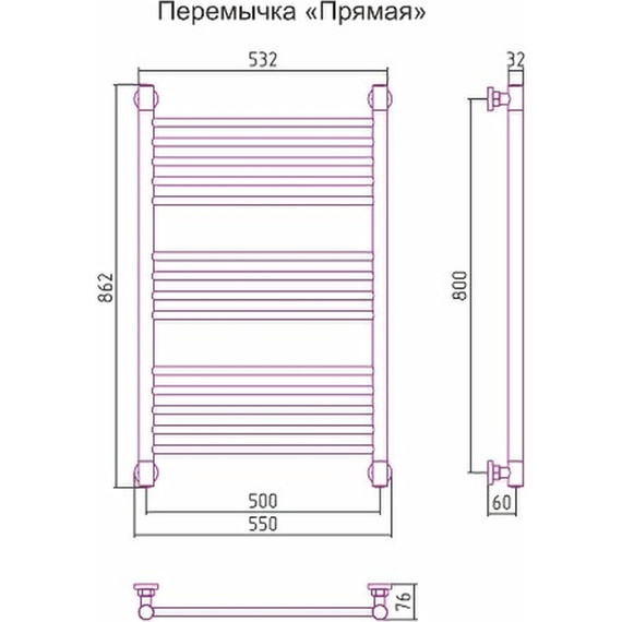 Полотенцесушитель водяной Сунержа Богема+ П14 800x500 мм (прямая перемычка) 022-0220-8050, шампань матовый - фото 6