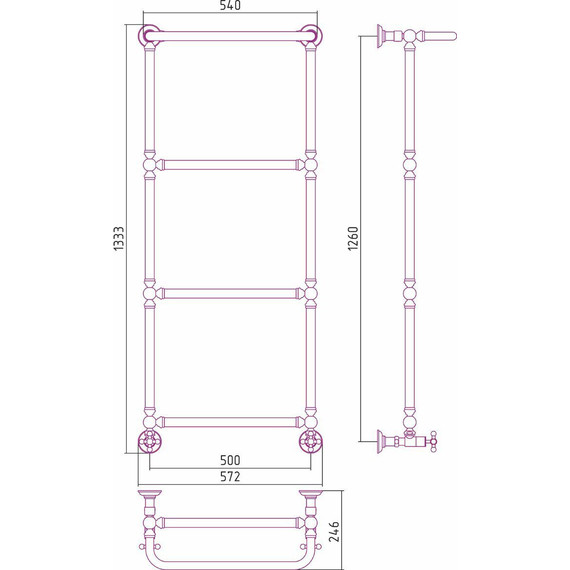 Полотенцесушитель водяной Сунержа Ренессанс 1386 с полкой П4 1250х500 мм 03-0281-1250, золото - фото 7