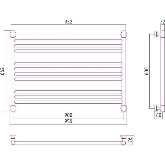 Полотенцесушитель водяной Сунержа Богема L П10 600x900 мм 071-0202-6090, сатин - фото 6