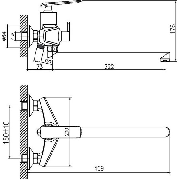 Смеситель для ванны Haiba HB22548-7, черный/хром - фото 2