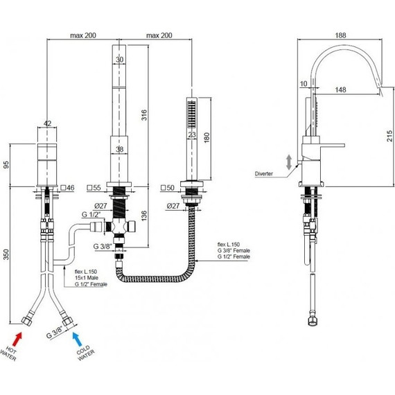 Смеситель для ванны Cezares UNIKA-BVD3-02, бронза, Цвет производителя: бронза - фото 2