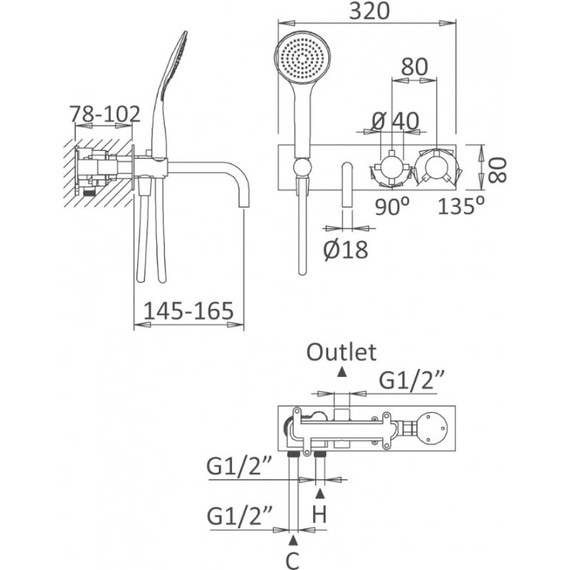 Смеситель для ванны с термостатом Cezares Articoli Vari CZR-B-VDM2-T-01 - фото 2