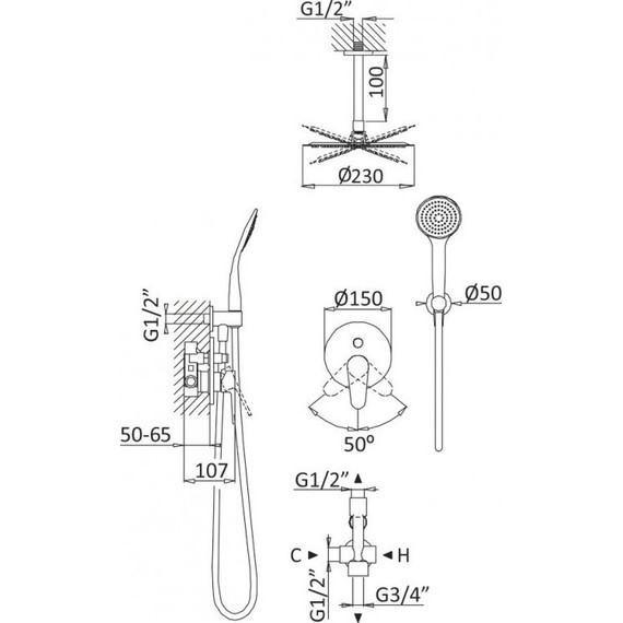 Душевая система для душа Cezares Articoli Vari CZR-B-DSIS-NOP, черный - фото 2