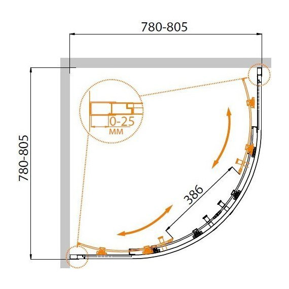 Душевое ограждение Cezares 80х80 см MOLVENO-R-2-80-P-Cr, хром/матовое - фото 10