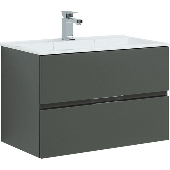 Тумба подвесная с раковиной Aquanet Алвита 90 см 240111, серый антрацит, Цвет фасада: серый - фото 