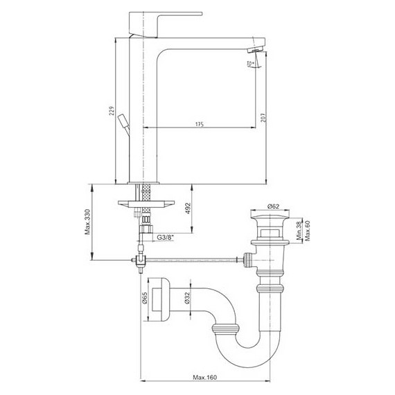 Смеситель для раковины высокий E.C.A. Nita 102188048EX - фото 6