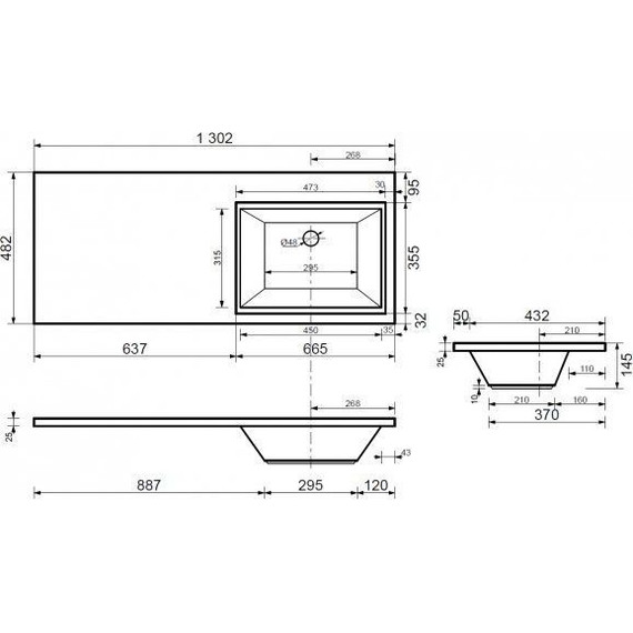 Тумба подвесная с раковиной-столешницей Aquanet Токио 130 см 236917 R, белый - фото 25