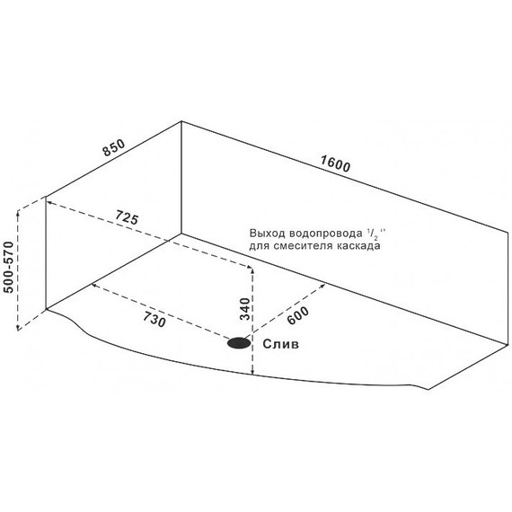 Ванна акриловая Bas Мартиника 160х85 см R (на каркасе) - фото 6