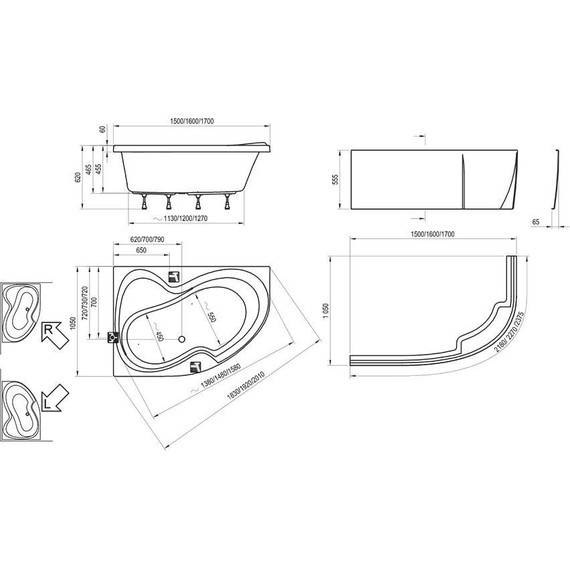 Ванна акриловая Ravak Rosa II 150х105 см CK21000000 L, Размер - мм: 1500х1050 - фото 10