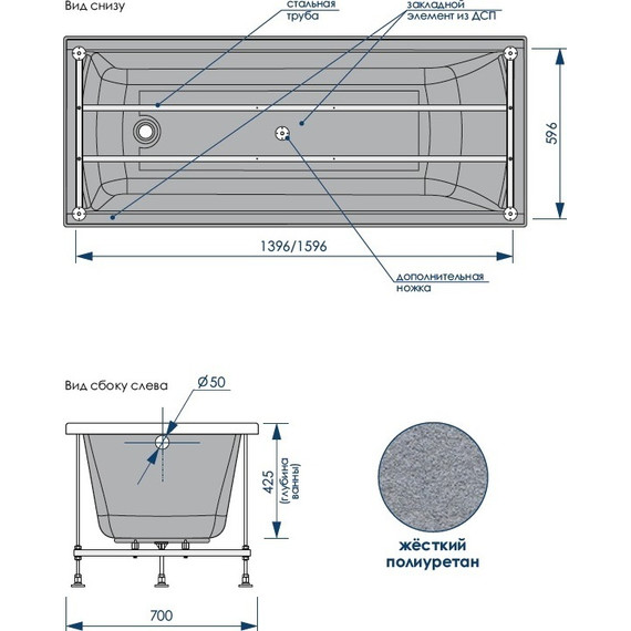 Ванна акриловая Loranto Milton 170x70 см, Размер - мм: 1700х700 - фото 9