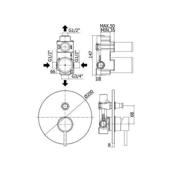Смеситель для ванны Paffoni Light LIG015NO, чёрный матовый - фото 3