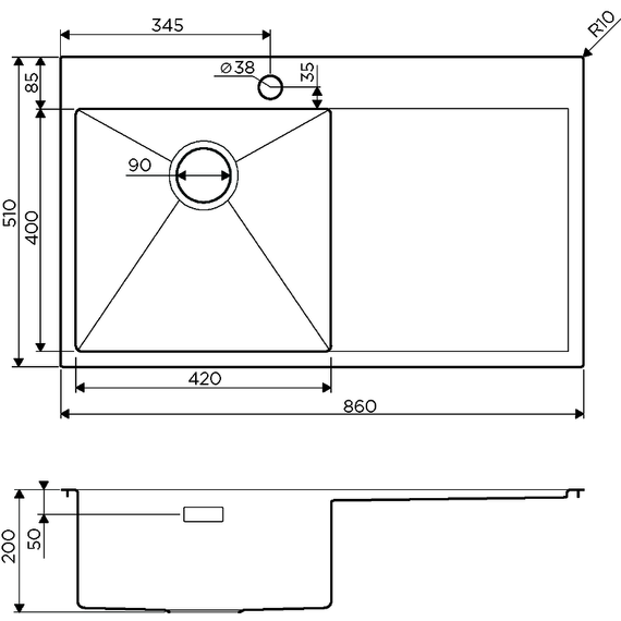 Кухонная мойка Omoikiri Akisame 86-IN-L (4993760) 1,2 мм, нержавеющая сталь - фото 3