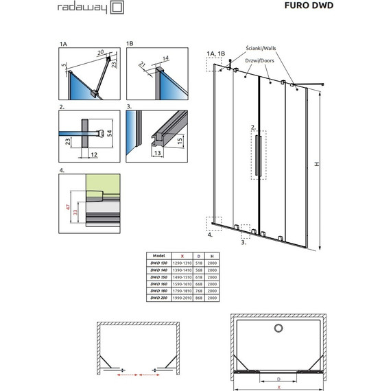 Душевая дверь Radaway Furo Gold DWD 130 см 10108363-09-01 (стекло 8 мм), золото/прозрачное - фото 5