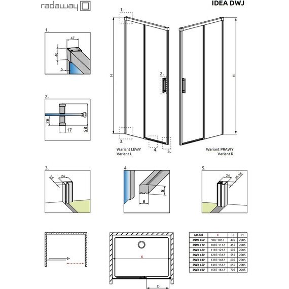 Душевая дверь Radaway Idea Gold DWJ 160 см 387020-09-01L, золото/прозрачное - фото 7