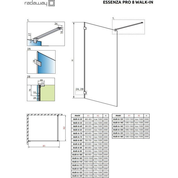 Душевая перегородка Radaway Essenza Pro 8 Gold Walk-in 120х200 см 1012120-09-01 (стекло 8 мм), золото/прозрачное - фото 6