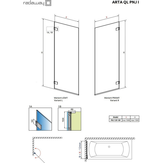 Шторка для ванны Radaway Arta QL PNJ I 30-100 см 10102500-03-01L (стекло 8 мм), хром/прозрачное - фото 5
