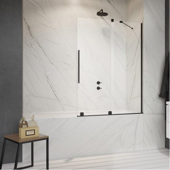 Шторка для ванны Radaway Furo Black PND II 100 см 10109538-54-01R (стекло 8 мм), черный/прозрачное - фото 