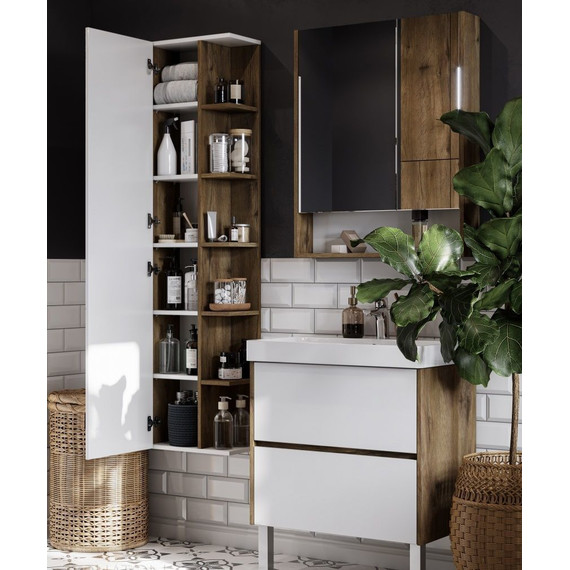 Тумба подвесная с раковиной Акватон Сканди 70 см 1A2518K0SDZ90, белый/дуб рустикальный - фото 10