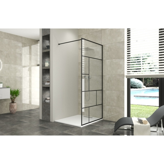 Душевая перегородка Bravat Blackline 90 см BG090.6414B с кронштейном в комплекте, черный/прозрачное - фото 2