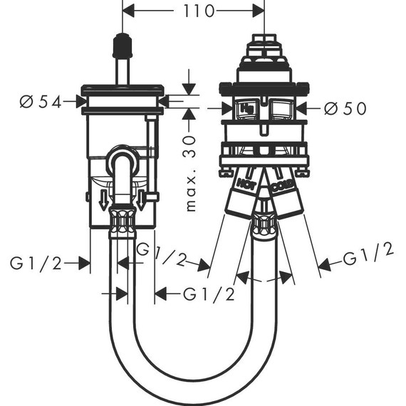Скрытая часть Hansgrohe Metropol 13159180 для смесителя на борт ванны на 2 отверстия - фото 2