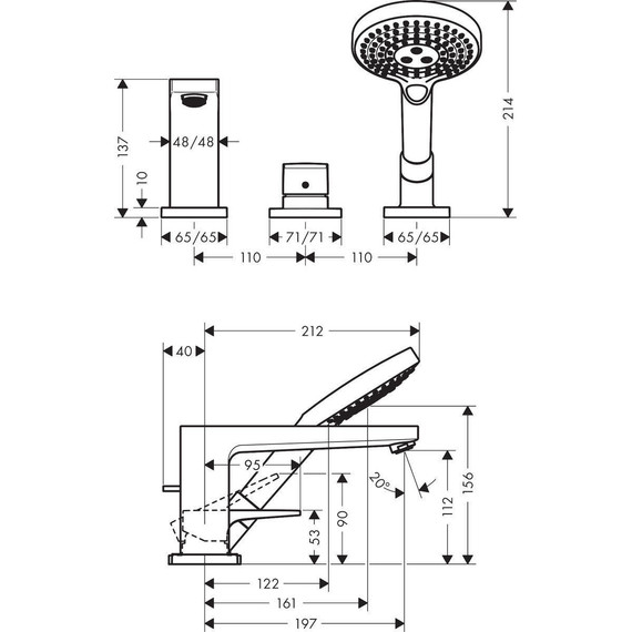 Смеситель для ванны Hansgrohe Metropol 32550000 - фото 4