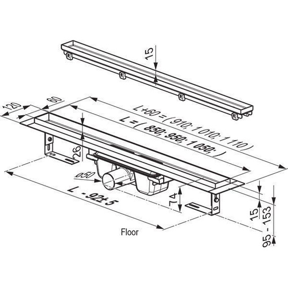 Трап Ravak Floor 1050 X01432 (под плитку), Цвет производителя: нержавеющая сталь, Размер трапа: 1050 - фото 3