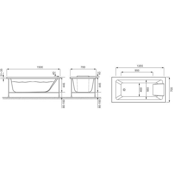 Ванна акриловая Jacob Delafon Sofa 150х70 см E6D300RU-00, Размер - мм: 1500х700 - фото 10