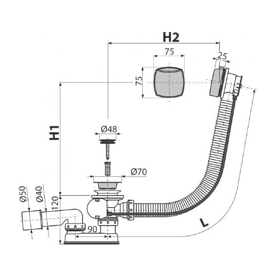 Сифон для ванны AlcaPlast A51CR 100 пластик - фото 2