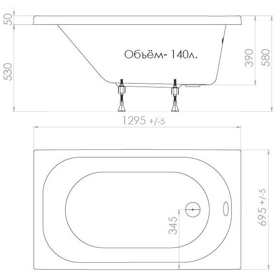 Ванна акриловая 130х70 Тритон Стандарт, Размер - мм: 1300х700 - фото 10