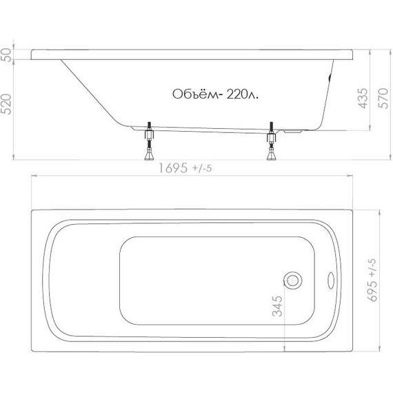 Ванна акриловая 170x70 Тритон Стандарт, Размер - мм: 1700х700 - фото 13