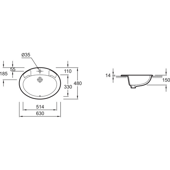 Раковина врезная на столешницу Jacob Delafon Ovale Dessus 63 см E1273-00 - фото 3